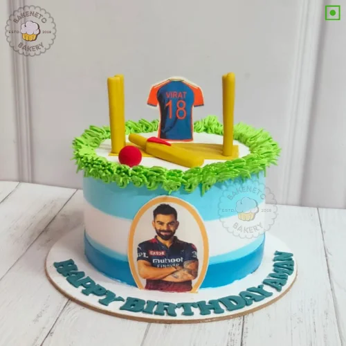 Book this fresh, 100% eggless and premium quality Virat Fan Cake by bakeneto via same day quick delivery option. Customize your cake's color and flavor as per your choice by calling us at 7071-634-634..